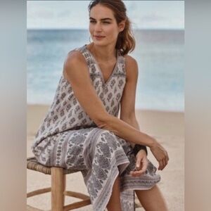 Boho Printed Sleeveless Midi Dress in Taupe and Cream